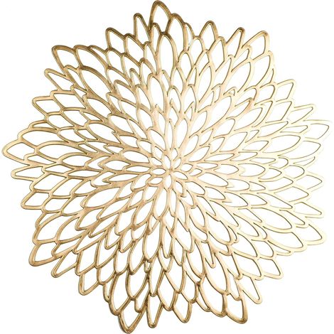 Lot de 18 sets de table ronds en forme de fleur, en vinyle pressé métallisé, décoration pour cuisine, Noël, mariages, doré (1/5)