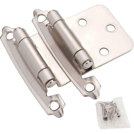 Charnières de placard en nickel brossé pour portes de placards de cuisine (2 pièces), charnières à fermeture automatique, montage affleurant, avec butées en silicone et vis de fixation. (1/5)
