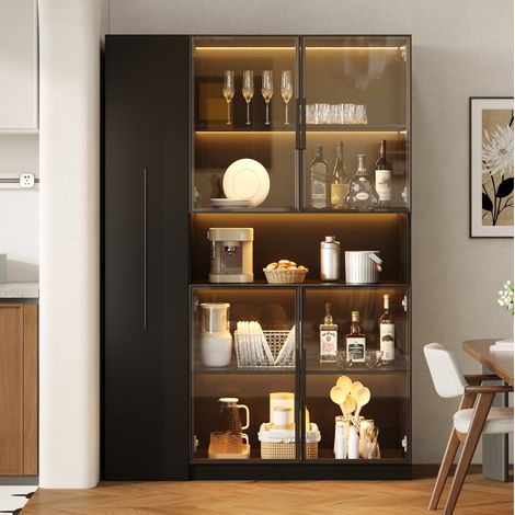 Vitrine en verre 110×35×160 cm MDF noir, LED multicolore gain de place – MEUBLIV (1/5)