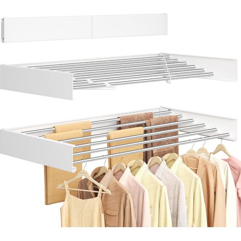 Étendoir à Linge Mural Rabattable, Longueur 100 cm, 6 Barres en Alliage d'Aluminium, Séchoir Pliable, Gabarit de Perçage, Gain de Place, Intérieur, Extérieur, Buanderie, Blanc Mat (1/5)