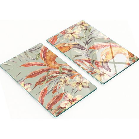 Planches à découper et à servir décoratives en verre, motif flamants roses, 2 x 30 x 52 cm