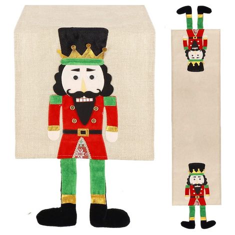 Tovaglia da tavolo 180x33cm, runner natalizio con lo Zio Natale beige.