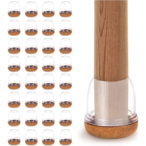 32 Pieces Felt Chair Leg Protectors, Transparent Silicone Chair Leg Caps, Suitable for Round Chair Legs with Diameter 14-19mm, Protect Floor from Scratches and Noise