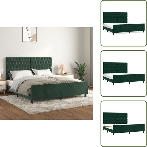 The Living Store Bettgestell mit Kopfteil Dunkelgrün 180x200 cm Samt - Samtbettwäsche - Bettsofa - Doppelbett - Boxspringbett - Lattenrost (1/5)
