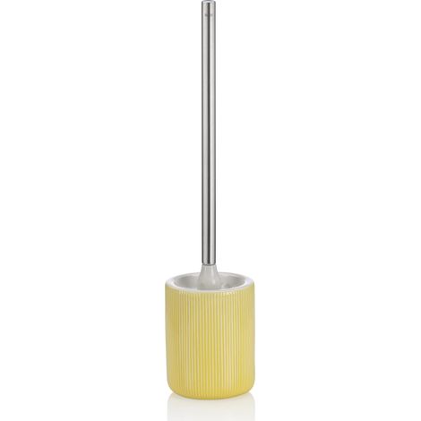 Brosse à WC avec réservoir 44,5 cm, Brosse à WC avec tête de Brosse Interchangeable, Ensemble de brosses WC, céramique, Manche INOX, Jaune (1/5)