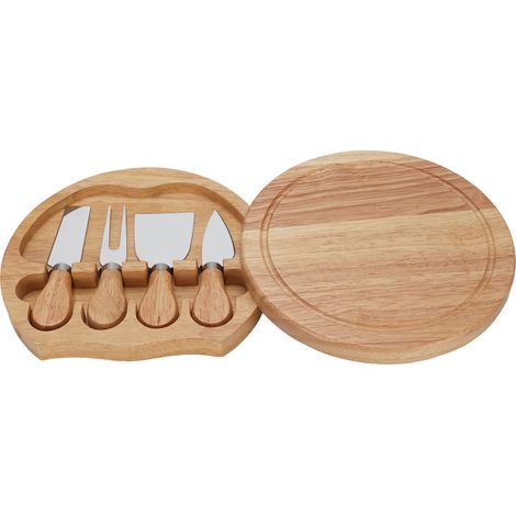 Cheese Board Set Rubberwood Platter Cheeseboard Kit Charcuterie Board Set with 4 Pcs Stainless Steel Cutting Tools (1/5)