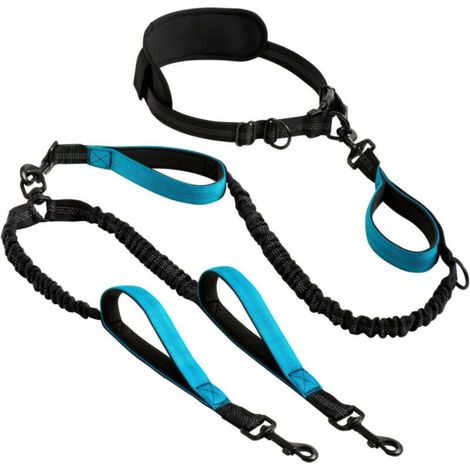 [NEVER USED] Heavy-duty, hands-free double leash for large and medium-sized dogs, made of durable elastic nylon with an anti-tangle design.