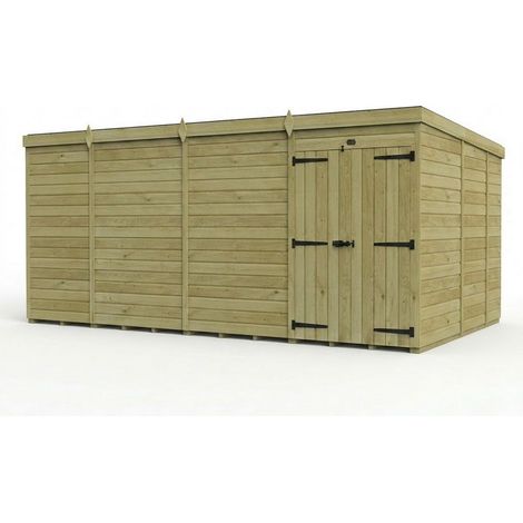 15ft x 9ft Pent Garden Shed Double Door No Windows - Pressure Treated Timber - L457 x W274 x H210 cm - Natural