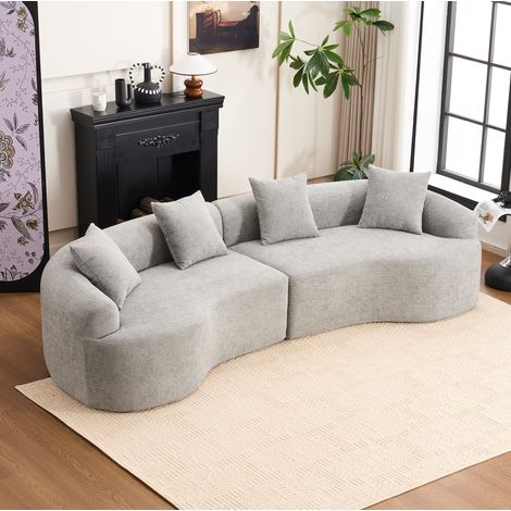 Canapé d'angle 4 places en tissu chenille gris, design courbé modulable, rembourrage mousse et ressorts, sans montage (1/5)
