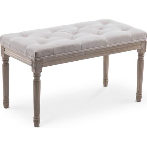 Banc capitonné Romane style Louis XVI tissu Beige (1/3)