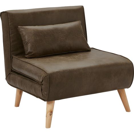 Vente-Unique – Fauteuil convertible marron en microfibre vieillie – 1 place – Déplimousse – Assise ferme – Longueur couchage 185 cm (1/4)