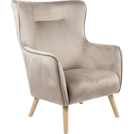 Fauteuil insicive tissu velours beige-pied naturel 72x89x105 cm (1/4)
