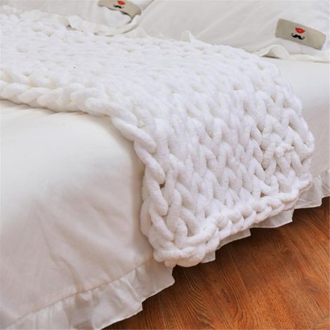 Manta de punto grueso de chenilla blanca, hecha a mano, para decoración del hogar/sofá/cama, dimensiones 120 x 150 cm. (1/5)