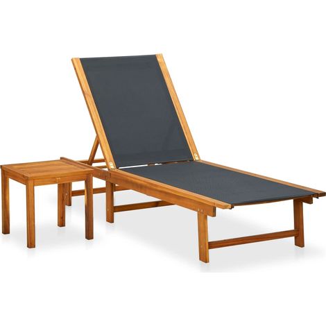 Sonnenliege mit Tisch Massivholz Akazie und Textilene