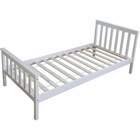 Cama infantil 90x200cm con somier de láminas de madera blanca LIT06081