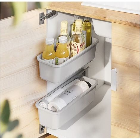 Lot de 2 paniers coulissants pour armoire – Organisateur de rangement pour cuisine et salle de bains – Dimensions 376x152x112mm – Accès facile aux épices (1/5)