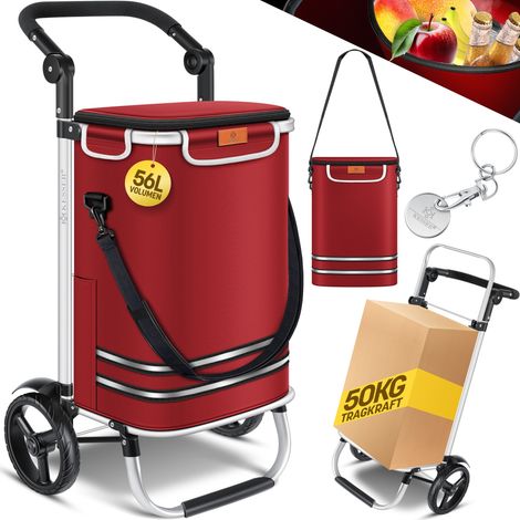 KESSER® Carrello spesa pieghevole con capacità di 56 L e portata fino a 50 kg  Carrello spesa e borsa a tracolla 3in5  Rosso Bordeaux