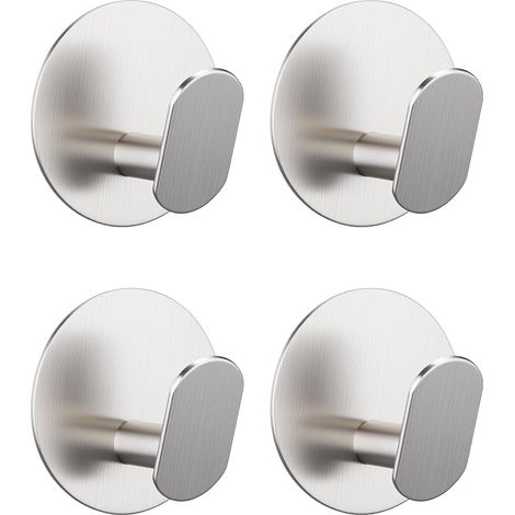 Argent,4 Pièces Crochet Adhesif Mural Rond Porte Manteau Mural Sans Percage Acier Inoxydable Porte Serviette Salle de Bain Accroche Torchon Cuisin Crochet Adhesif Serviette,