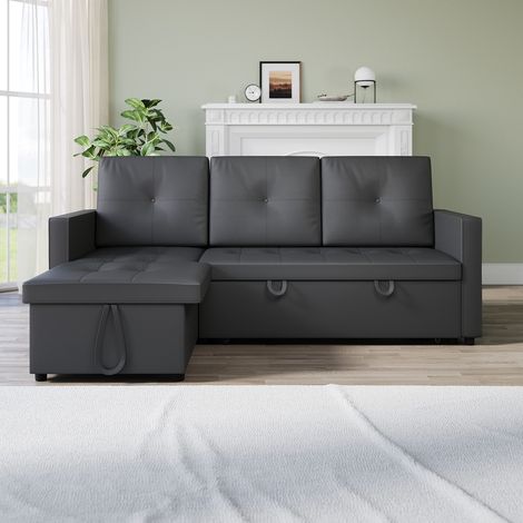 SONNI 3-Sitzer Ecksofas 3-in-1 mit Ausziehbett und Verstecktem Stauraum, Funktional und Platzsparend, Dunkelgrau (1/5)