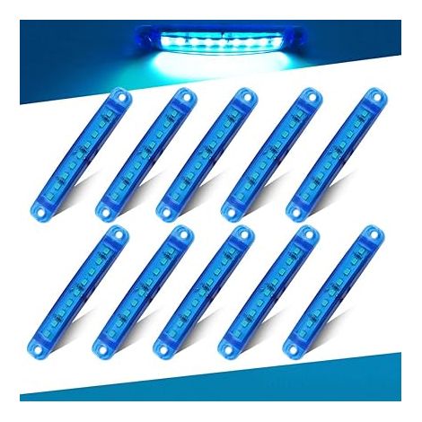 Lot de 10 Feux Latéraux à LED Bleus 12V 24V - Feu de Position et de Gabarit Étanche pour Camion, Remorque et Caravane (1/5)