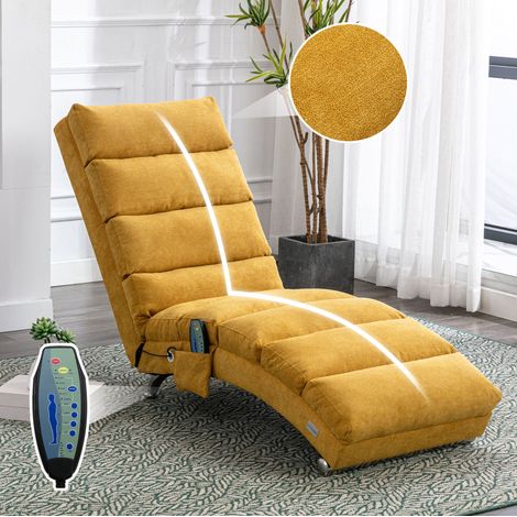 Chaise longue de massage fixe avec vibrations, poche latérale, jaune moutarde DESVIAE (1/5)