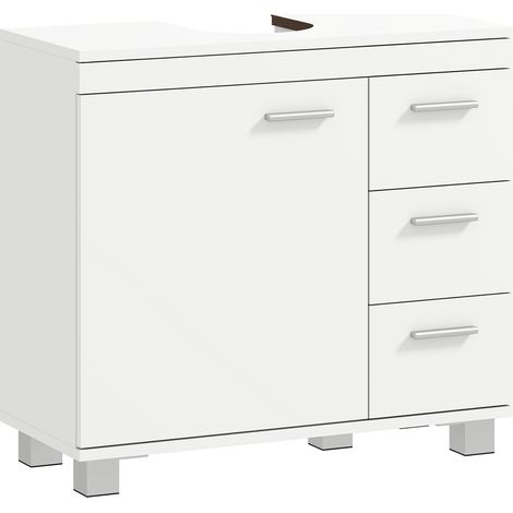 Weißer Unterschrank für Waschbecken 70x30x64 cm, Badezimmerschrank mit 3 Schubladen und Soft-Close-Tür, moderner Stauraum, klares Design, ideal für kleine Badezimmer.