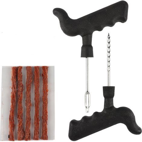 Kit de reparación de neumáticos con tapones para pinchazos en neumáticos de coche/furgoneta, etc. - Kit de reparación + recambio para automoción (kit con 10 tapones) (1/4)
