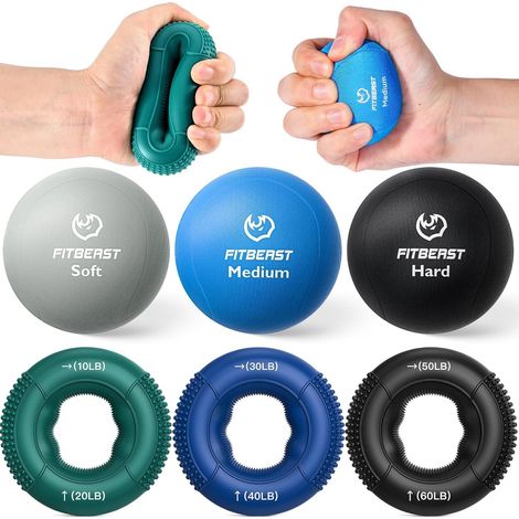 Kit de 6 balles anti-stress pour adultes, thérapie des mains pour force, récupération, soulagement du stress, renforcement de l'avant-bras (1/5)