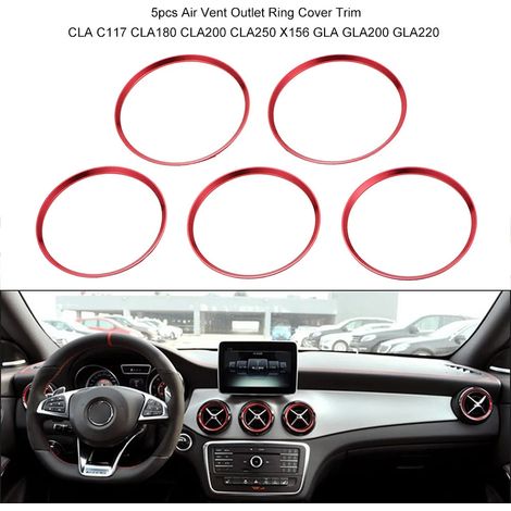 Lot de 5 anneaux décoratifs pour grilles d'aération, compatibles avec Mercedes-Benz Classe A, Classe B, CLA et GLA (rouge). (1/5)
