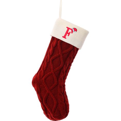 Chaussette De Noël - Tricotée En Laine - Brodée Avec Initiale - Bord Rouge Et Blanc - Pour Cheminée Arbre Ou Décoration Intérieure - 1 Pièce (1/5)