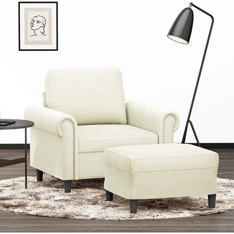 Sessel mit Hocker Creme 60 cm Samt