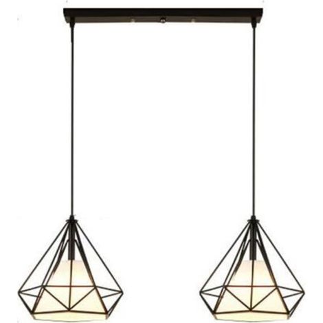 Suspension Cage Forme Diamant 2 têtes Contemporain 25cm 110-221V-Corde Ajustable-Luminaire Salle à Manger,Bar