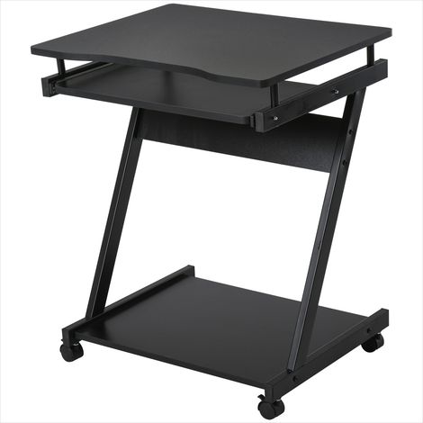 Bureau roulant compact avec tablette clavier et étagère Noir (1/5)