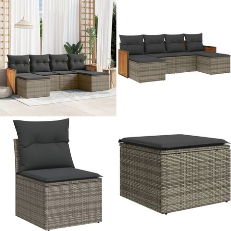 6-tlg. Garten-Sofagarnitur mit Kissen Grau Poly Rattan - Gartensorte - Gartenmöbelset - Lounge Möbel - Rattan Gartenmöbel - Polyethylen Gartenmöbel - Home & Living (1/5)