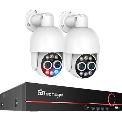 Sistema de cámaras de seguridad, doble lente de 8 MP, detección de personas mediante IA, NVR de 8 canales y 2 cámaras, 1 TB, enchufe europeo. (1/2)