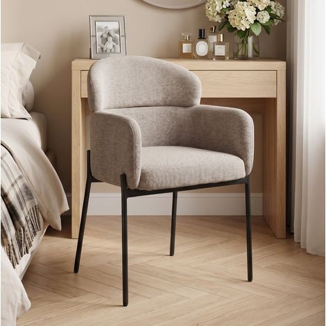 Fauteuil 60x57x83 cm light brown avec accoudoirs, tissu polyester et pieds métal, MEUBLIV (1/5)