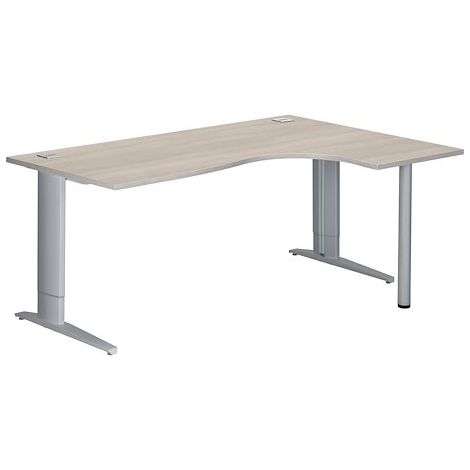 Bureau compact chêne gris L 180 cm retour à droite piètement L réglable métal Plus anthracite Essens - Maxiburo