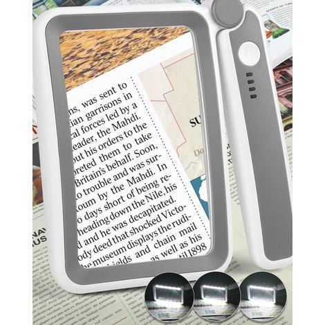 Lente d'ingrandimento ricaricabile con luce LED, ingrandimento 4x, dimmerabile e pieghevole, ideale per leggere caratteri piccoli, per anziani e persone con disabilità visiva. (1/5)