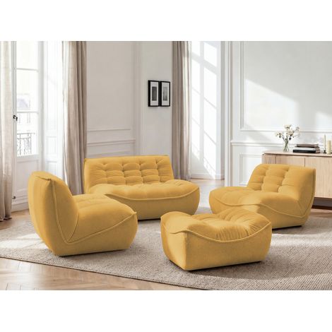 BOBOCHIC - Canapé droit fixe modulable SERENA avec 2 chauffeuses 1 place et 1 chauffeuse 2 places tissu chiné avec pouf Jaune (1/5)