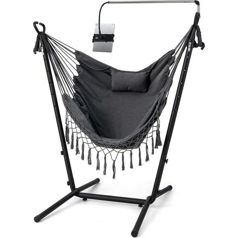 Confort détente à la maison ou au jardin, fauteuil hamac gris à hauteur réglable avec support en U 119° (1/5)
