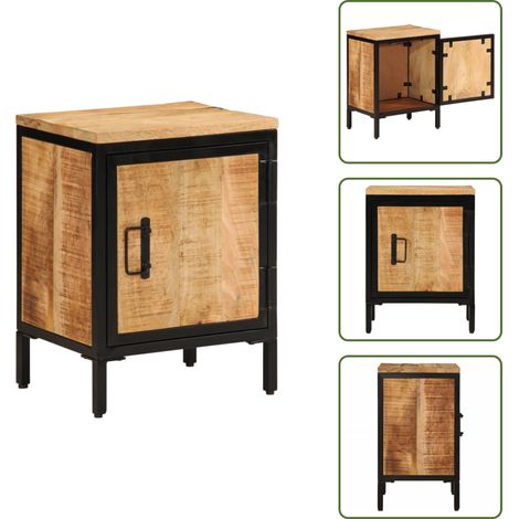 The Living Store Table de chevet 40x30x52,5 cm bois de manguier massif brut - Table De Chevet - Meuble De Chambre - Table D'appoint - Bois De Manguier - Mobilier Moderne
