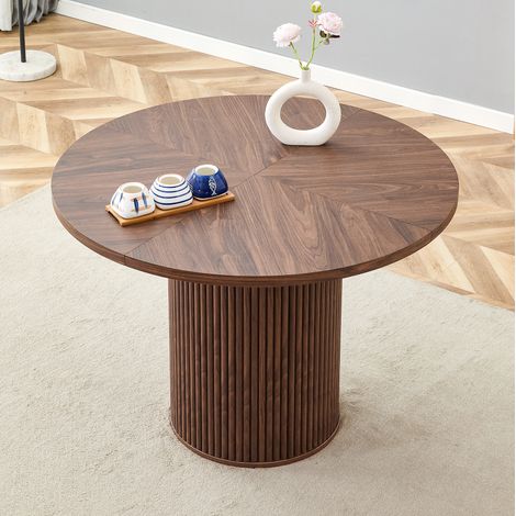 Mesa de comedor redonda de MDF 100 cm color nogal (1/5)