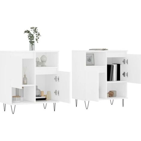 Ensemble de 2 Meubles de Rangement pour Cuisine, Buffet Bas en Bois d'Ingénierie Blanc, Crédence Moderne avec Étagères et Tiroirs, Solution de Stockage Polyvalente pour Salon et Salle à Manger (1/5)