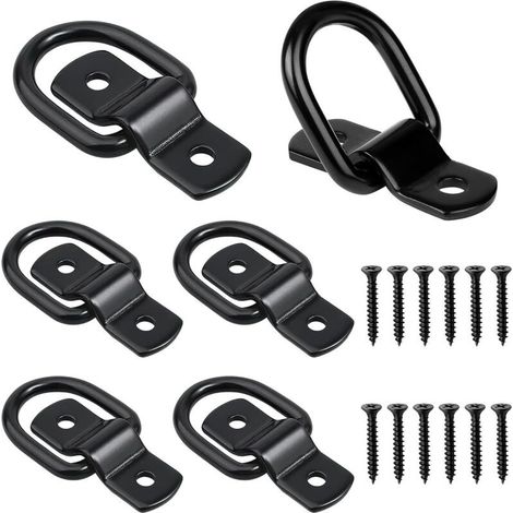 Lot de 6 Anneau Arrimage Crochet Arrimage Anneaux en D Inoxydable Noir Anneau d'Arrimage Montage Anneau pour Remorques Voitures Camions pour sécuriser Le (1/5)