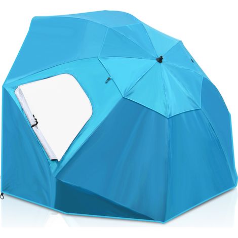 TolleTour Strandschirm 210 cm UV Schutz 50+,  wasserabweisend mit Tragetasche für Strand Garten Camping Himmelblau