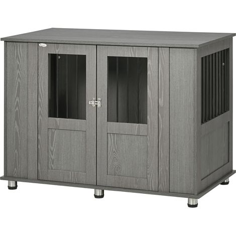 Cage pour chien, 2 portes, avec serrure, 114 cm x 60 cm x 82 cm, grise (1/5)