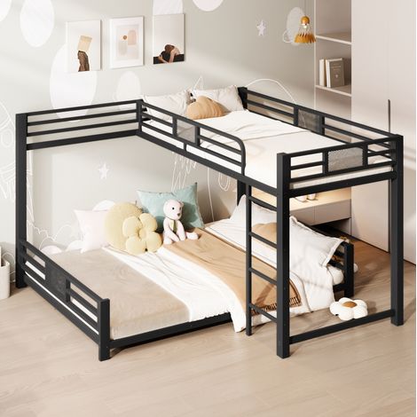 Eck-Etagenbett aus schwarzem Metall 90x200 und 140x200 OKWISH (1/5)