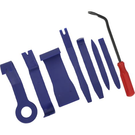 8-teiliges Werkzeugset zum Entfernen von Autoverkleidungen, blau mit rotem Schraubendreher, für Tür- und Fensterclips. (1/5)