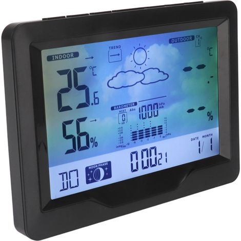 Wetteruhr mit Temperatur- und Luftfeuchtigkeitsanzeige, Wecker mit Wettervorhersage für den Heimgebrauch (1/5)