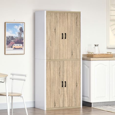 Despensa de cocina de madera MDF con 4 estantes ajustables y 4 puertas, 80x40x182 cm